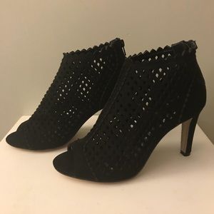 Black Mesh Bootie Heels - Velvet Feel